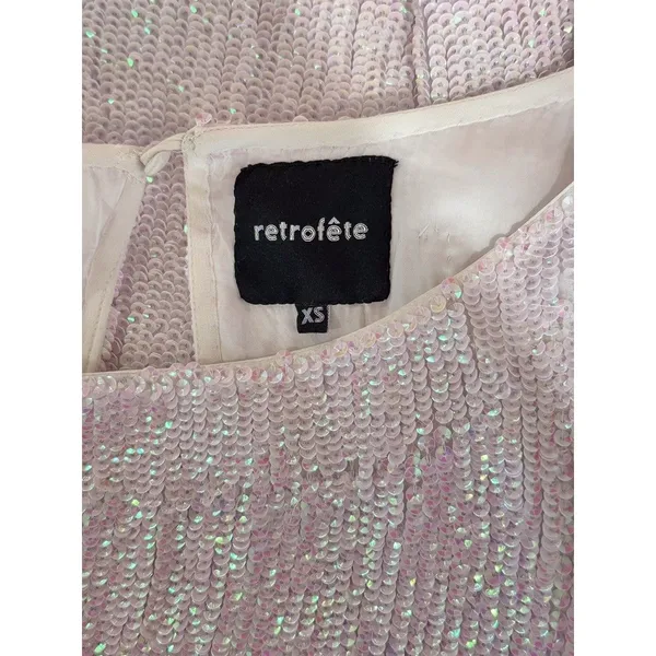 Retrofete Womens Dress Pink Grace Sequin Allover Mini Velvet Tie Belt Party XS - Image 4