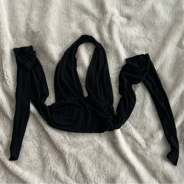 Vacation Bliss Black Halter Wrap Crop Top - Image 5