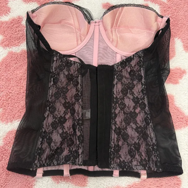 Fredericks of Hollywood Black Lace Corset Bustier Top Y2K Coquette Sheer Mesh Size 32 - Image 2