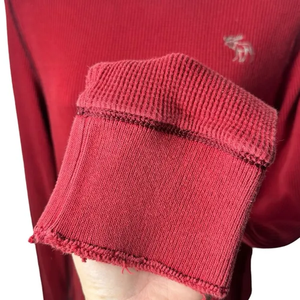 Y2K Abercrombie & Fitch Red Muscle Thermal Waffle Knit Extra Long Sleeve M‎ - Image 5