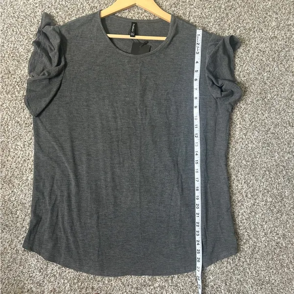NWT PrinStory Gray T-Shirt Ruffle Sleeve Casual Neutral XXL - Image 6