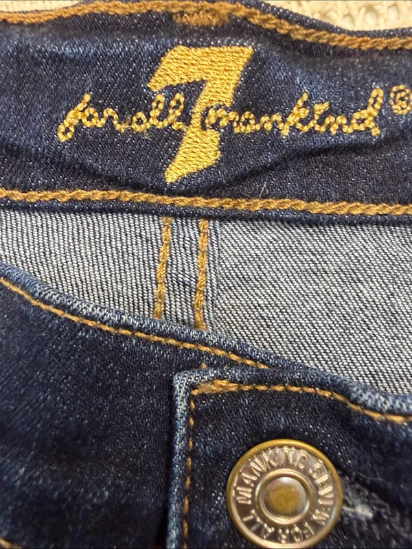 7 For All Mankind Dark Blue Rolled-Hem Denim Shorts - Image 7