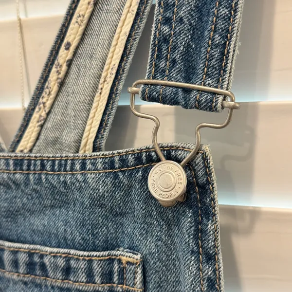 Free People We The Free Denim Overall Dress Womens 0 Blue‎ Rodeo Western Buttons - Image 3