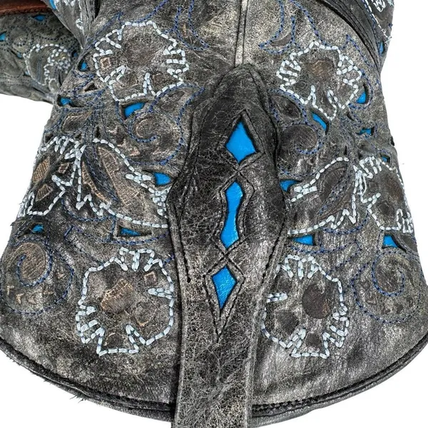 CORRAL Snip Toe Boots Blue‎ Gray Inlay Cowboy Angel Wing & Dove Size 6.5M - Image 2