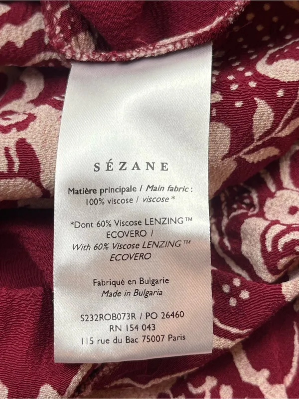 Sézane Boheme Burgundy Red Cream Boho Floral Long Sleeve Midi Maxi Dress‎ Medium - Image 4