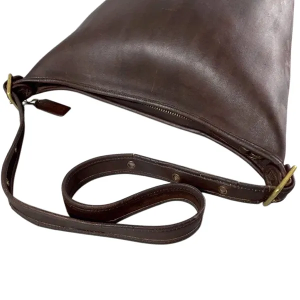 VINTAGE COACH Mahogany Leather Duffle Sac XL Crossbody Bucket Bag USA 9085 COA - Image 5