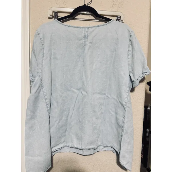 J. Jill Womens Denim Shirt sz‎ XL Chambray Tencel Lyocell Short Sleeve Top - Image 5