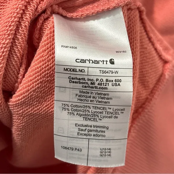 Carhartt Women’s Tencel Fiber Series Loose Fit Hoodie Size L Aged Coral Light - Image 3