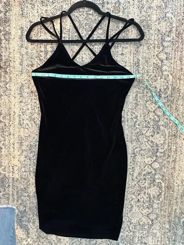 Black Velvet Slip Dress Criss Cross Straps Mini Bodycon - Image 3