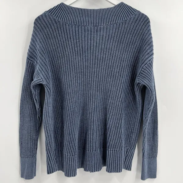 Aerie Sweater Women's Size XS Ribbed V-Neck Oversized Chunky‎ Knit Pullover Blue - Image 6