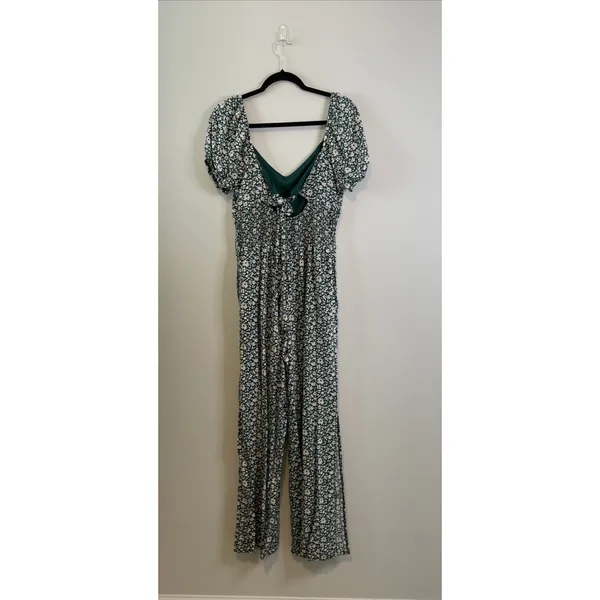 As You Wish XL Teal Floral Wide Leg Jumpsuit Puff Sleeve Boho Romper‎ - Image 9