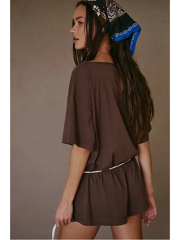 Free People Free Est Monet Romper Size XS Brown Relaxed Oversized T Shirt Boho - Image 2