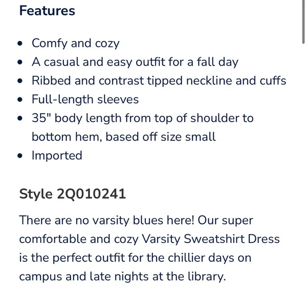 NWT Vineyard Vines Varsity Sweatshirt Dress Sz L - Image 6