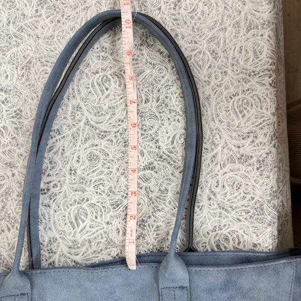Saks Fifth Avenue Lg Dusty Blue Faux Suede Tote Shoulder Bag Minimalist Commuter - Image 10