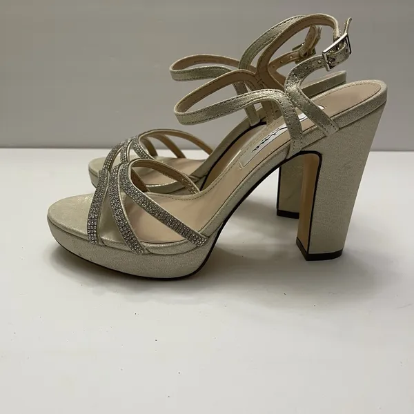 Nina‎ Saralyn Platino Platfom Sandal Heel Size 8 Gold Rhinestone Wedding Holiday - Image 4