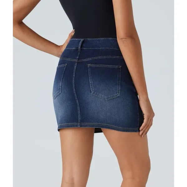Halara Flex High Waisted Mini Washed Denim Casual Skirt Bright Blue Denim XS - Image 12