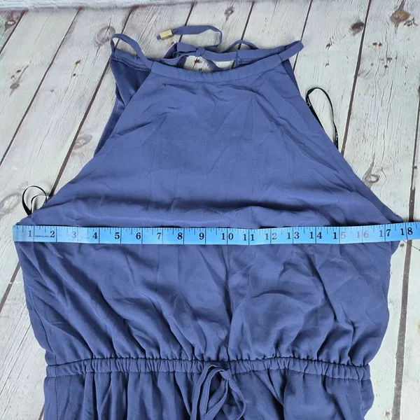 Lulus Be Mellow Denim Blue Maxi Dress Halter Neck Sleeveless 43595 Large NEW - Image 7