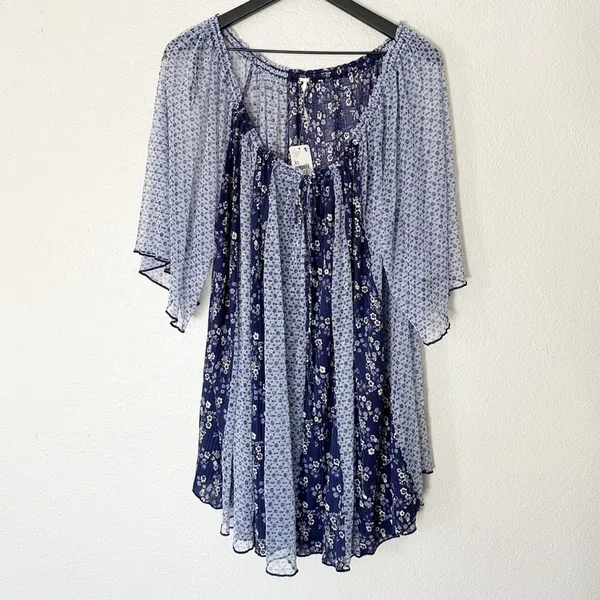 Free People Because I Love You Floral Sheer Babydoll Flowy Tunic Top Boho XS NEW - Image 3