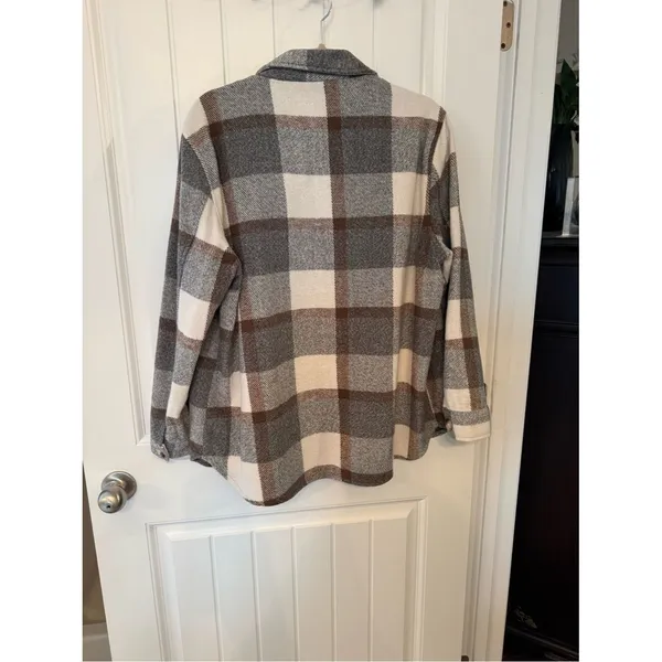 Blank NYC Cream, Gray & Brown Plaid Shacket - Image 2