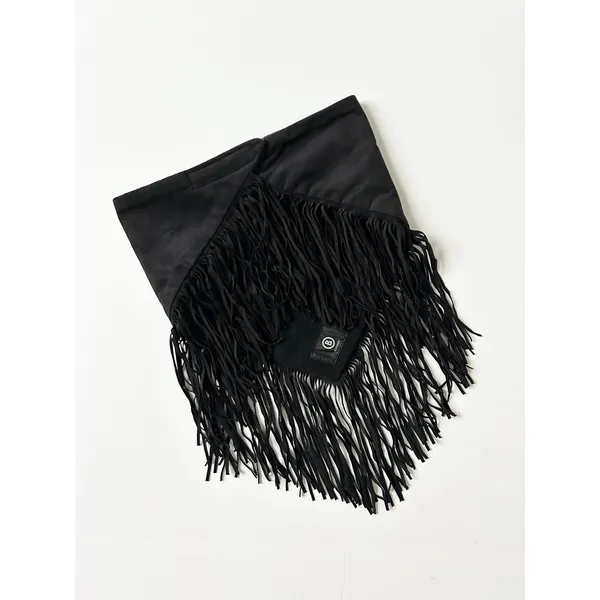 Bogner Scarf Neck Warmer Suede Black Eagle Rhinestone Fringe Western OS - Image 5
