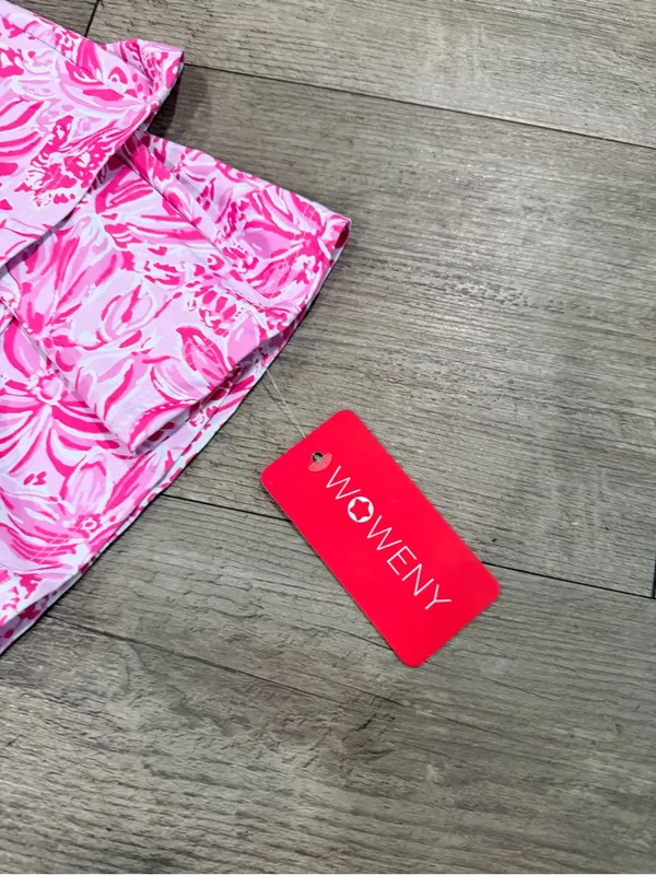 Bright Pink Tropical Print Ruffle Skort Size M - Image 10