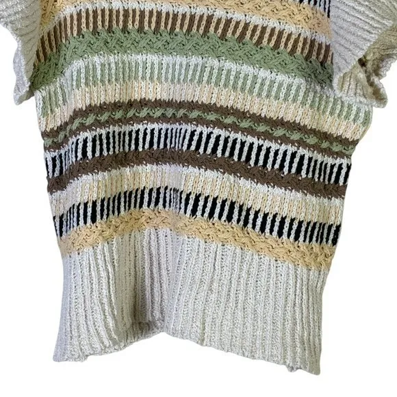 Elan Striped Knit Flutter Sleeve Sweater Top Womens S Neutral Boho Cottagecore - Image 4