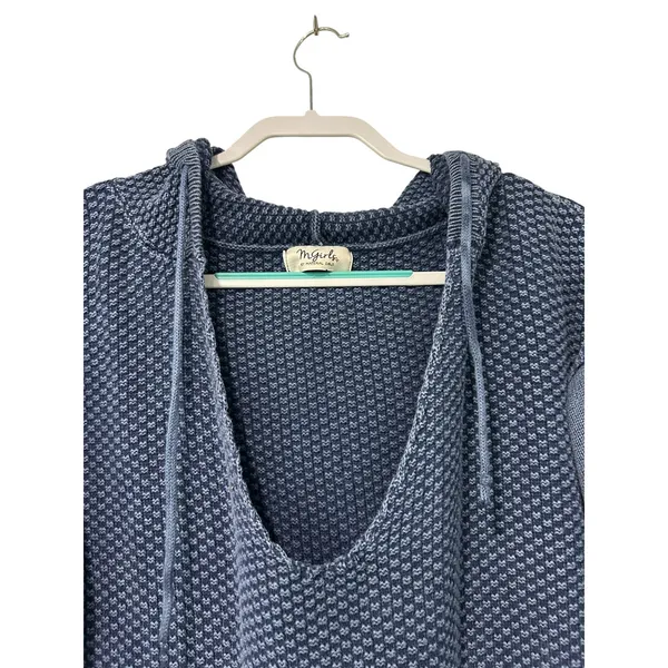 MGirls by Material Girls Blue Waffle Knit Hoodie Y2K Boho Grunge Size M Casual - Image 2