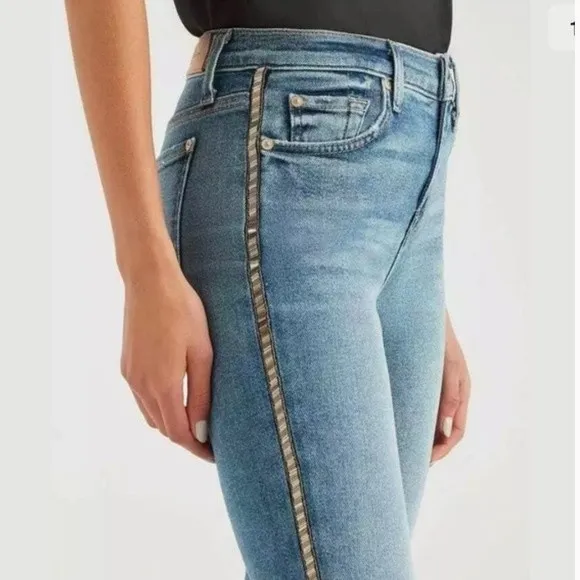 7 For All Mankind Luxe Vintage Skinny Jeans With Metallic Chevron Stripe Size 26 - Image 12