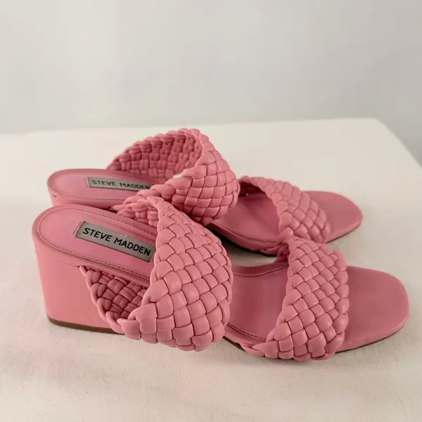 Steve‎ Madden Daphne Braided Double Strap Block Heel Sandals in Bubblegum Pink 9 - Image 5