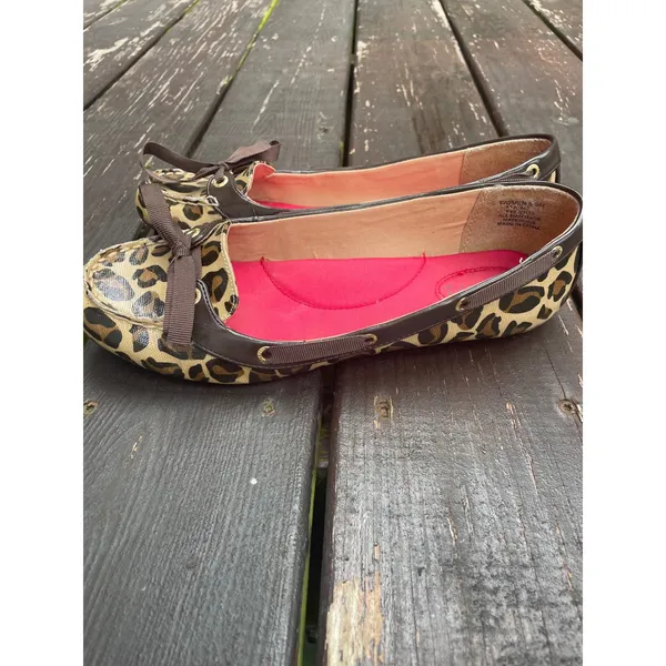 Sperry Top-Sider Women Leopard Print Flats Brown Pink Trim Moc Toe Shoes 9M - Image 2
