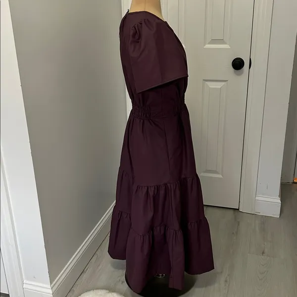 THML Maroon Faux Leather Tiered Maxi/Midi Dress - Image 4