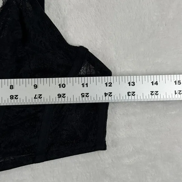 Black Floral Lace Longline Bralette‎ V-Neck Adjustable Straps Size Small READ - Image 4