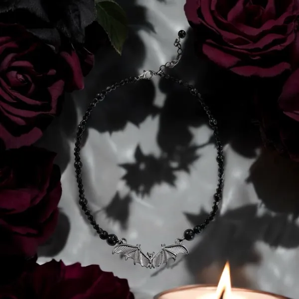 Gothic Bat Pendant Black Bead Necklace, Simple Creative Design Fashion Jewelry‎ - Image 5