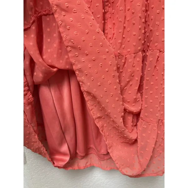 Francesca's Trixxi Womens Coral Swiss Dot Tired Mini Dress Spaghetti straps Sz M - Image 8