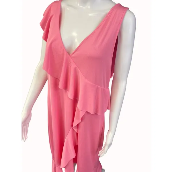 Zara Women's Pink One Ruffle Shoulder/ High low Dress Size L SKU 4112 - Image 2