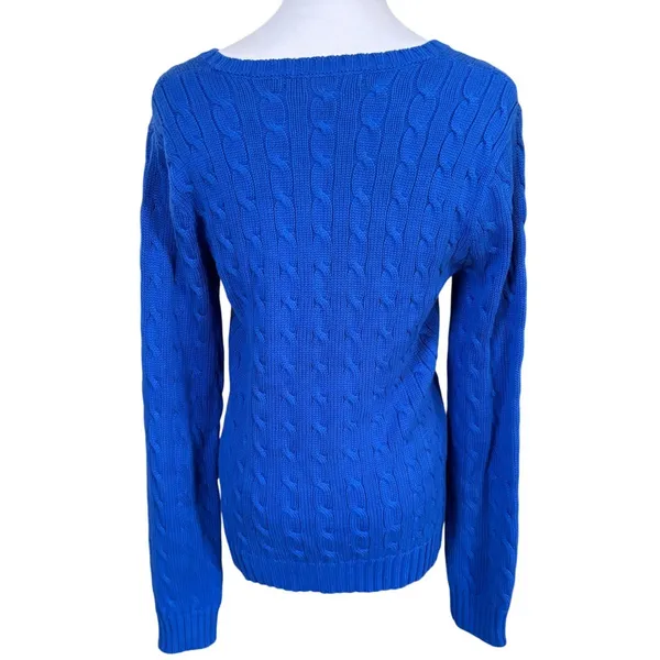 Vtg y2k Ralph Lauren Sport Cable Knit Sweater Sz L Preppy Bright‎ Twee Academia - Image 3