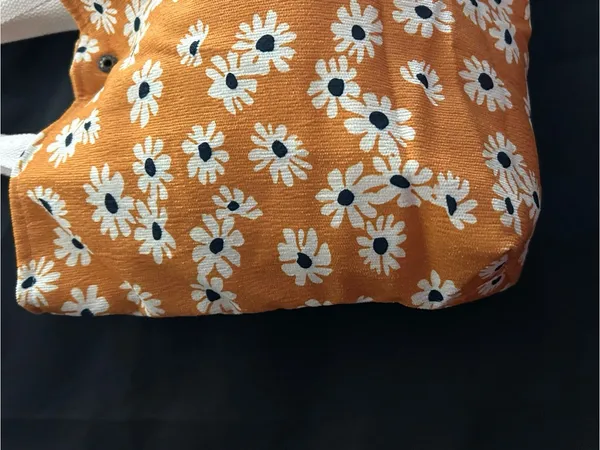Daisy Print Orange Floral Canvas Tote Bag with White Handles - Image 9