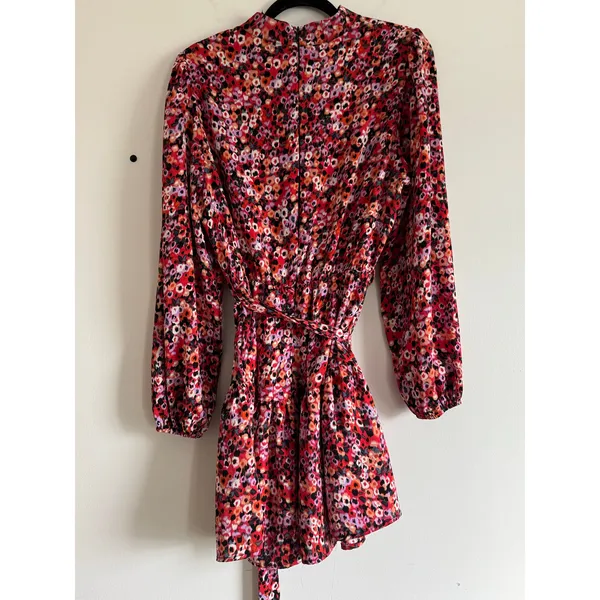 AX Paris Women’s Floral Long Sleeve Mini Dress Size‎ 14 Red Pink Ruffle Hem - Image 2