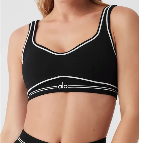 Alo Yoga NWT Airbrush Heart Throb Sports Padded Bra Black/White Size S - Image 4