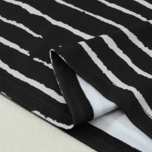 NEW Black Long Sleeve Casual Crewneck Top with White Abstract Stripes - Image 9
