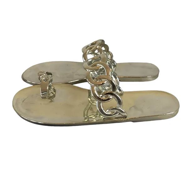 NWOT Casual Toe Loop Detailing Jelly Slippers Gold Size 8 - Image 6