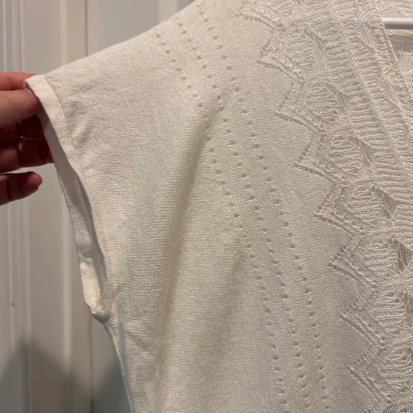 Lauren Ralph Lauren White Linen Cotton Pointelle Knit V-Neck‎ Dolman Sweater L - Image 3