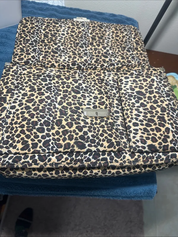 Leopard Print Crossbody Satchel - Laptop bag etc Tan/Black excellent like new - Image 13