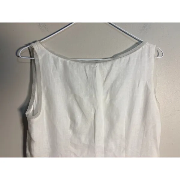 Dana B & Karen Shift‎ Dress Womens 6 White Excellent Linen Sheer Trim Scoop Neck - Image 6