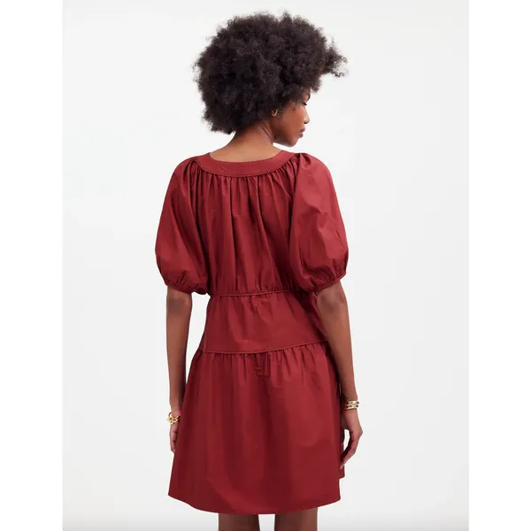 Madewell Puff Sleeve Mini Dress Poplin Claret Burgundy A Line Pockets XL NWT - Image 3
