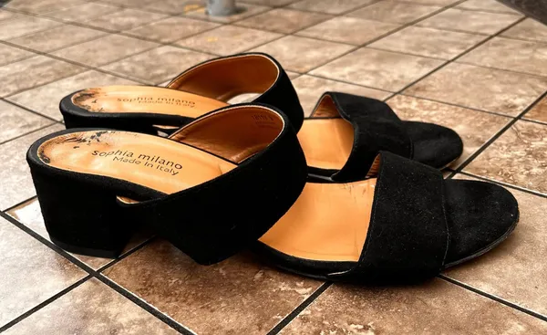 9 Sophia Milano Black Suede Block Heel Leather Women's Sandals Made In Italy Italian Summer Shoes - Image 8