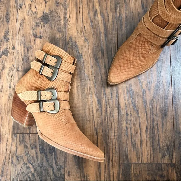 Matisse • Harvey Multi-Strap Boot embossed leather buckle tan western ankle - Image 5