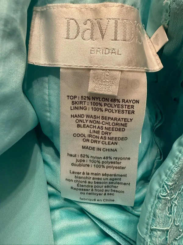 Davids Bridal Women’s Mint Green Maxi Dress Strapless Lace Top Flowy Size 16 - Image 3