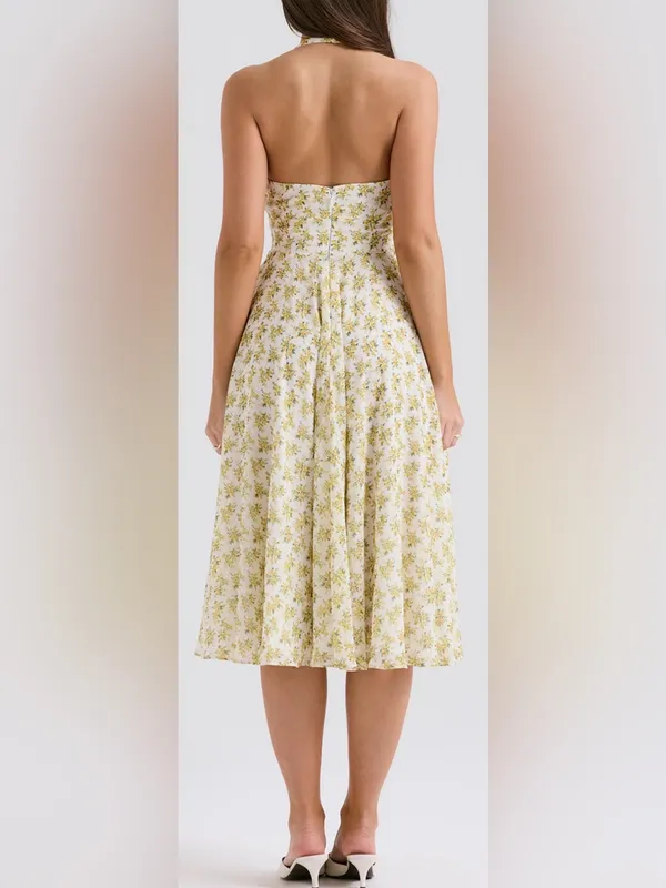 NEW HOUSE OF CB SOLADA Ivory Floral Print Georgette Halter Sz S plus cup - Image 5