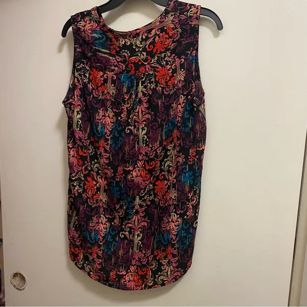 Catherines Womens Tank Top L Fancy Damask Print Multicolor Gold Glitter Streaks - Image 5
